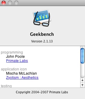 Geekbench 2.1 : About window