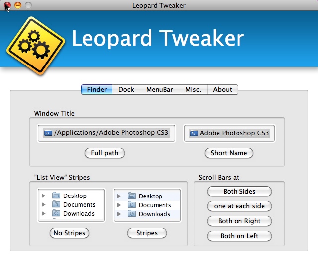 Leopard Tweaker 0.4 : Main windows