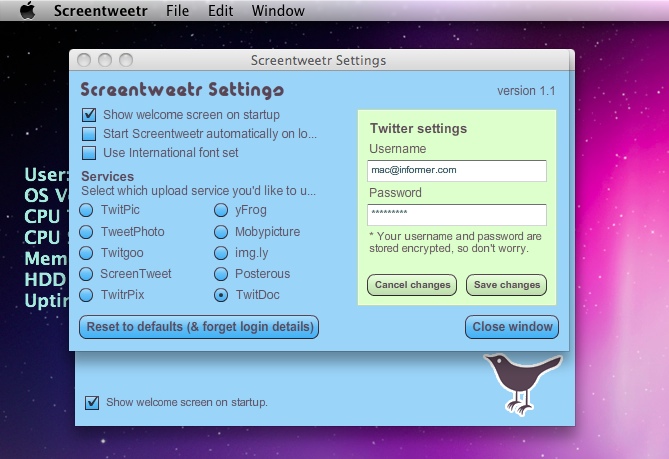 Screentweetr 0.3 : Main window
