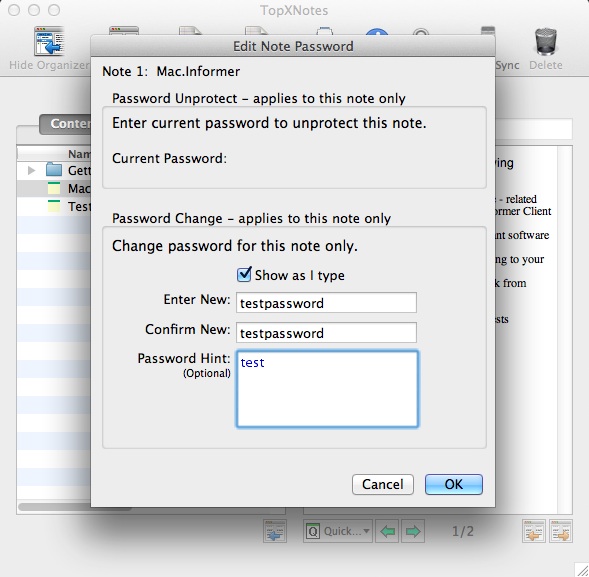 TopXNotes 1.7 : Password Protection