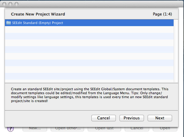 SEEdit 8.4 : New Project Wizard 