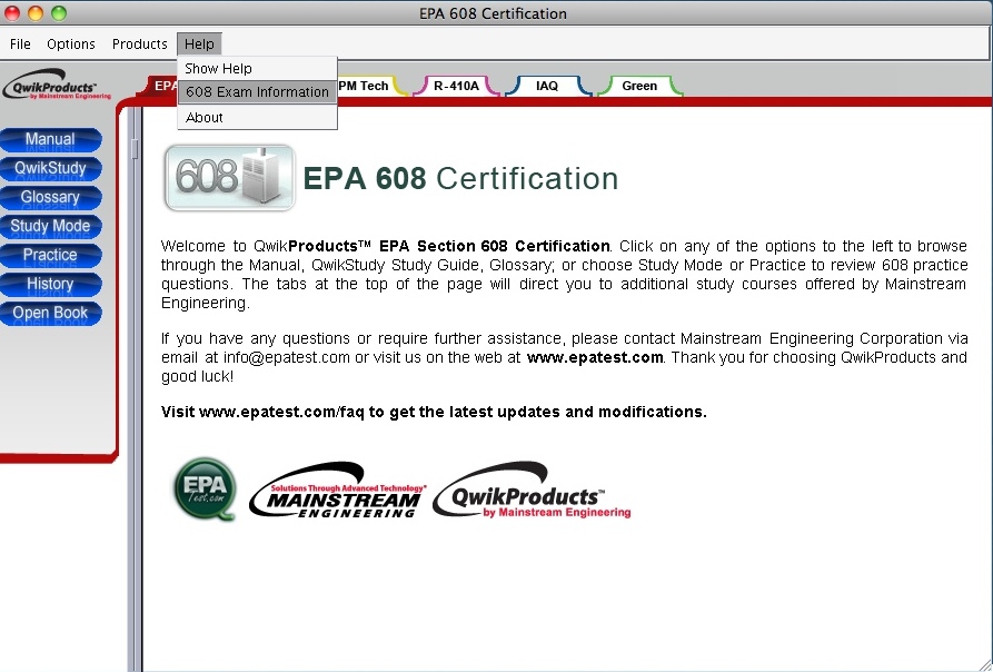 EPA 608 Certification 4.2 : Main window