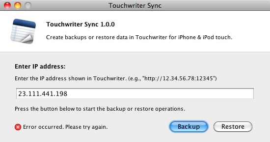 Touchwriter Sync 1.0 : Main window