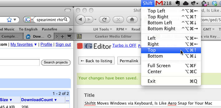 ShiftIt 1.2 : Main window