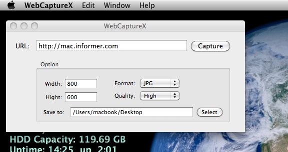 WebCaptureX 0.9 : Main window
