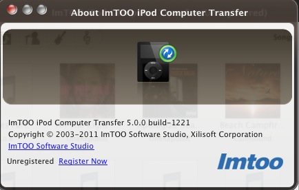 ImTOO iPod Computer Transfer 5.0 : About window