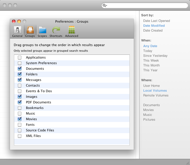 Tembo - Find Files 1.5 : Preferences: Groups