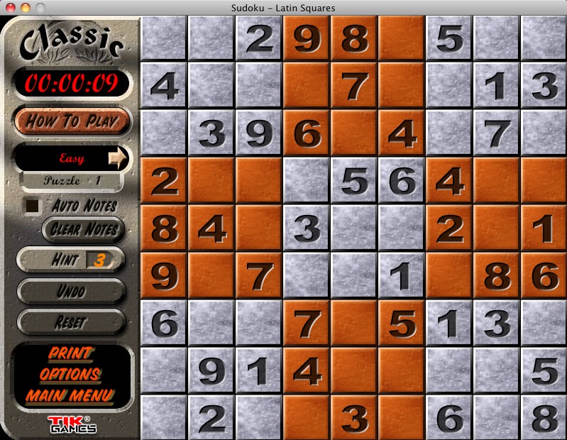 Sudoku Latin Squares 1.0 : Classic mode