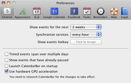 CalendarBar : General preferences