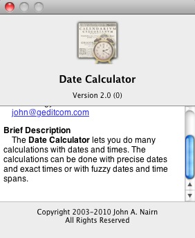 Date Calculator 2.0 : About window
