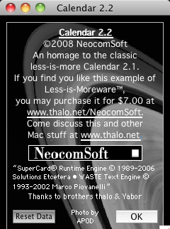 Calendar by NeocomSoft : About Info