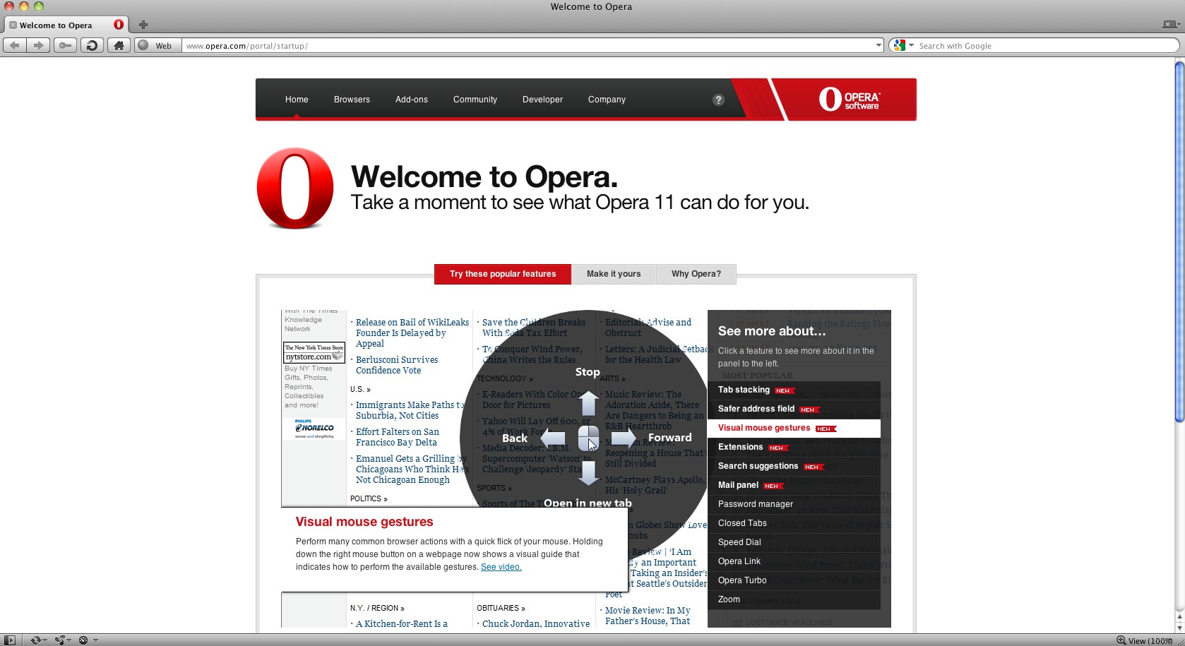 Opera 11.0 : Main window
