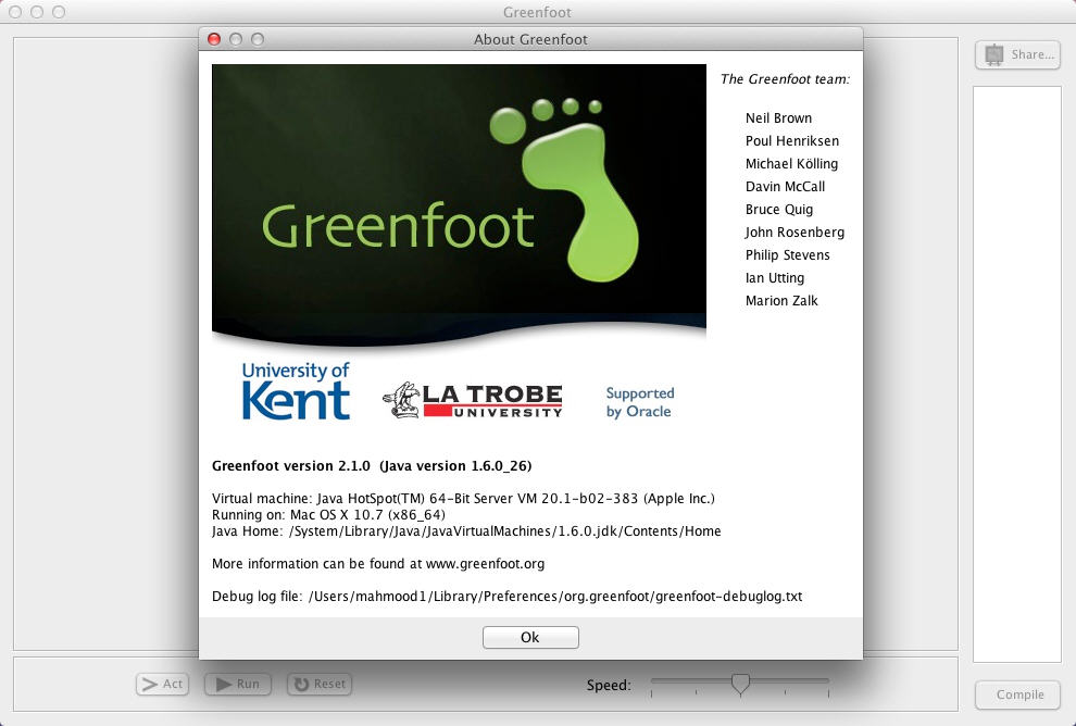 Greenfoot 2.1 : Main Window
