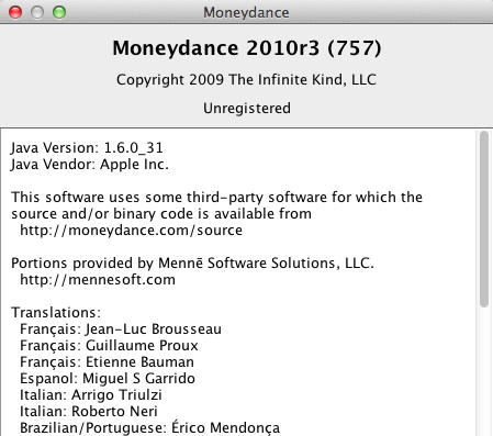 Moneydance 2010.7 : About Window