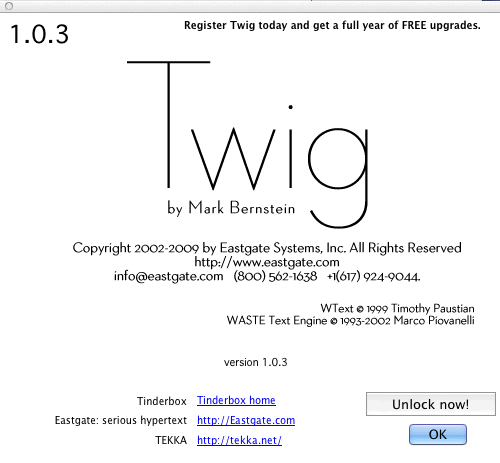 Twig 1.0 : About Window