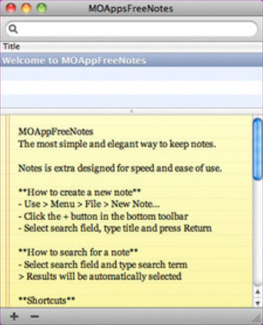 MOAppsFreeNotes 1.0 : Main window