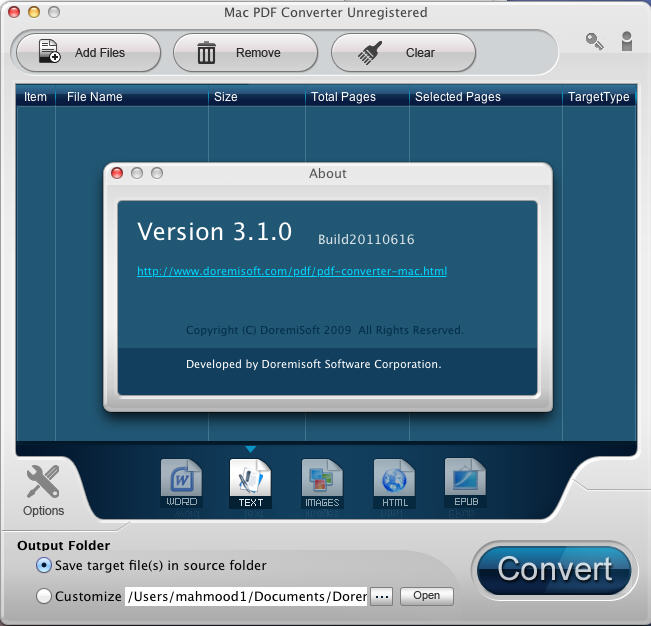 Doremisoft Mac PDF Converter 3.1 : Main Window