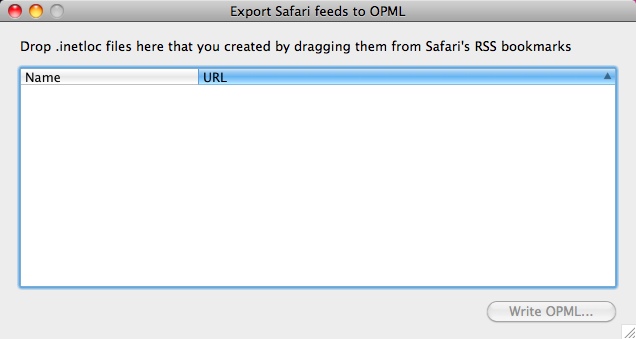 Safari Feed to OPML 1.0 : Main window