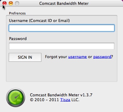ComcastBandwidthMeter 1.3 : Main windows