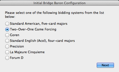 Bridge Baron 22.0 : Initial Configuration Window