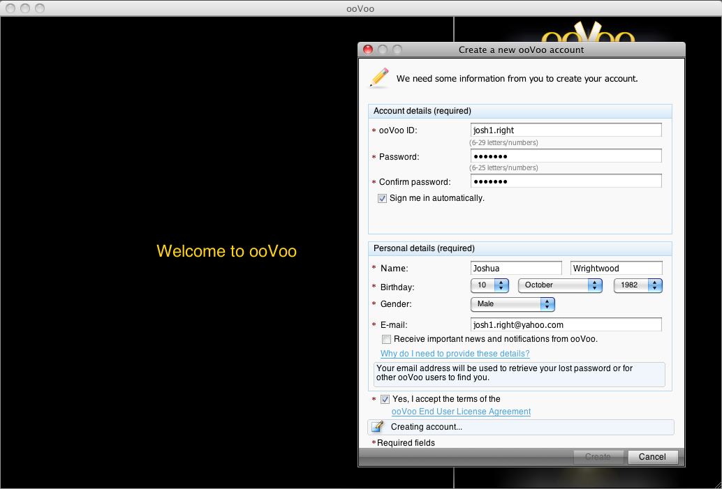 ooVoo 3.0 : Account Registration