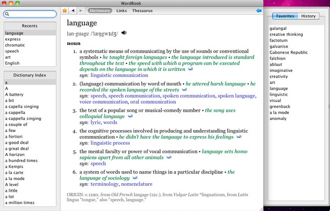WordBook English Dictionary and Thesaurus 1.0 : Main window