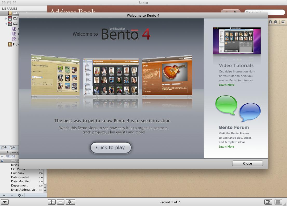 Bento - Personal Database 4.0 : Welcome Screen