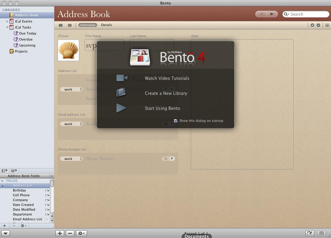 Bento - Personal Database 4.0 : Address Book Main Screen