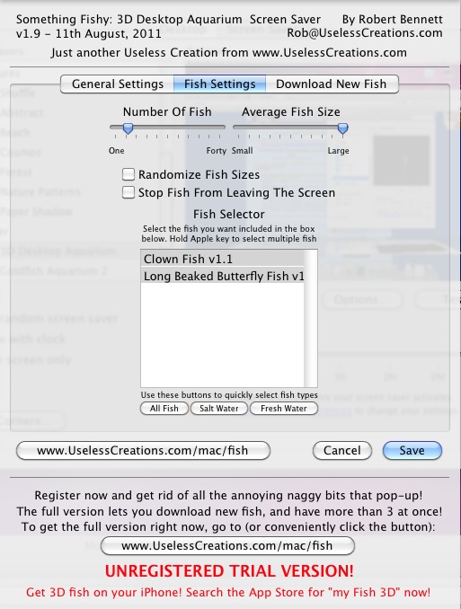Desktop Aquarium 3D LIVE Wallpaper & ScreenSaver 1.7 : Fish settings