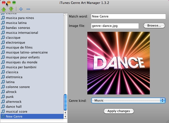 iTunes Genre Art Manager 1.3 : Main window
