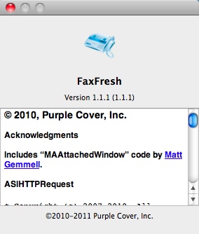 FaxFresh 1.1 : About Window