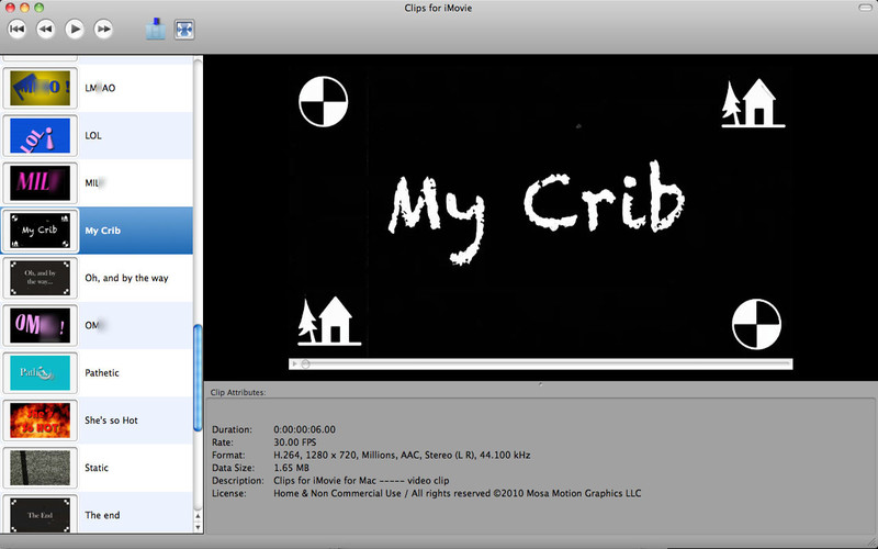 Clips for iMovie 1.1 : Clips for iMovie screenshot