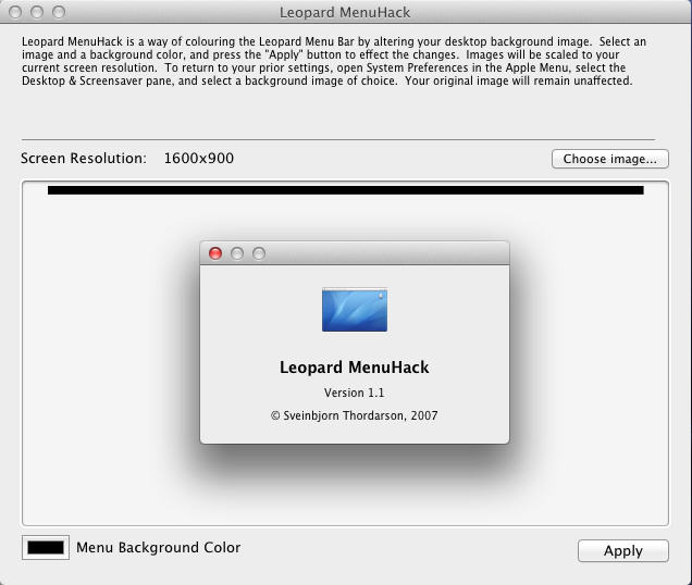 Leopard MenuHack 1.1 : Main Window