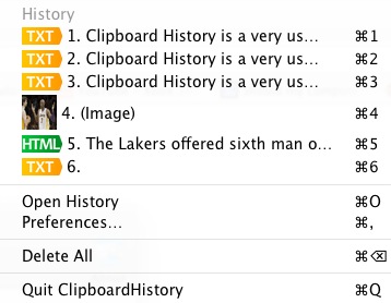 Clipboard History 1.1 : Menu
