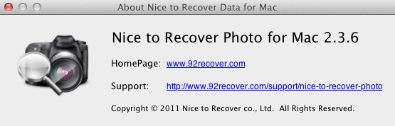 Nice to Recover Photo for Mac 2.3 : About window
