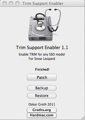 TRIM Enabler 1.2 : Main window