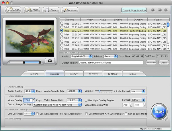 WinX DVD Ripper Mac Free 2.5 : Main Window