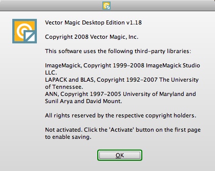 Vector Magic 1.1 : About window