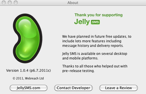 Jelly SMS Lite 1.0 : About window