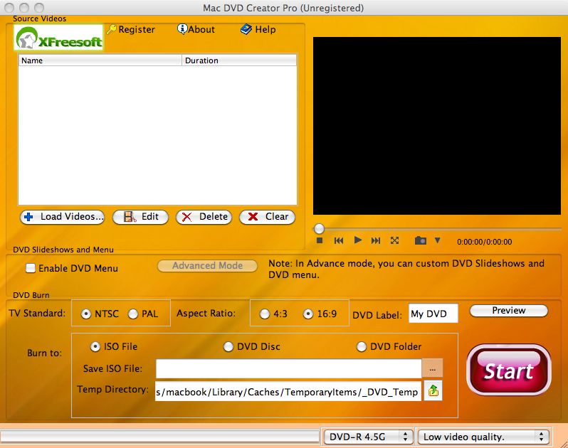 Mac DVD Creator Pro 2.3 : Main window