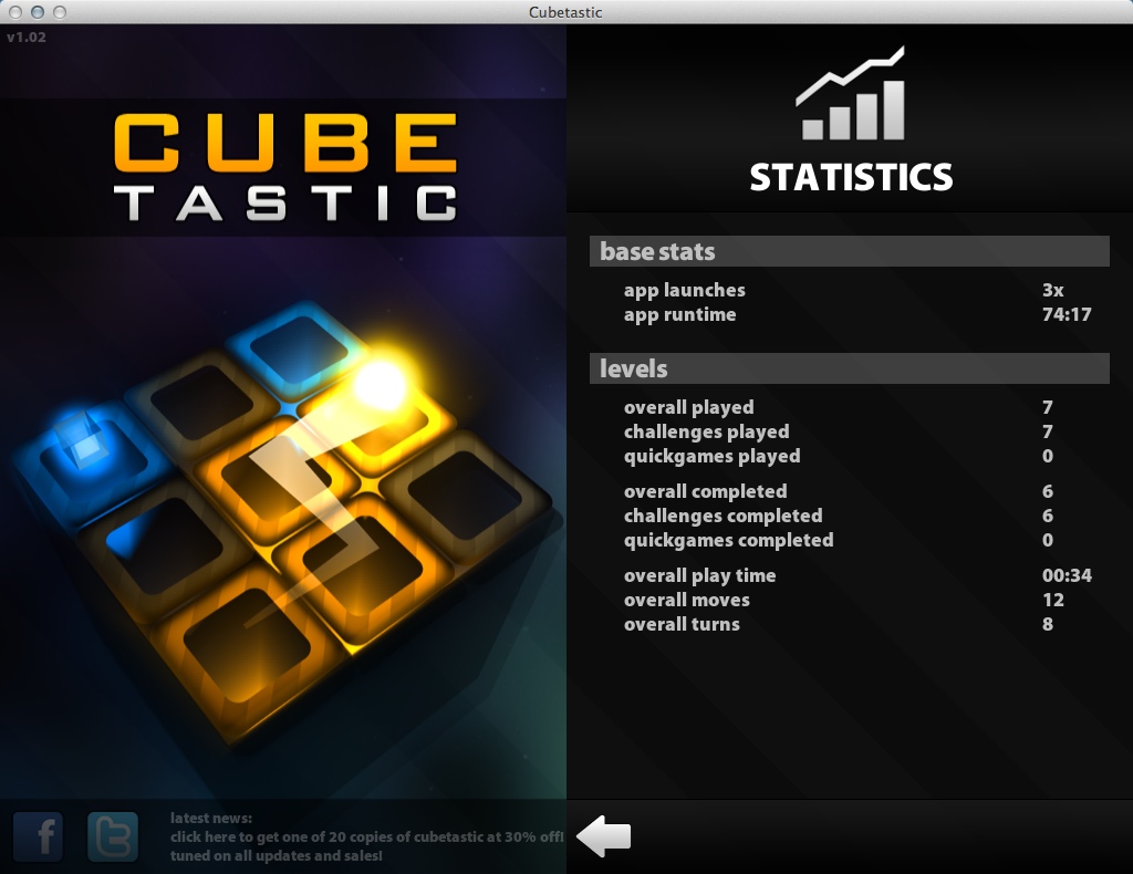 Cubetastic 1.0 : Statistics Window