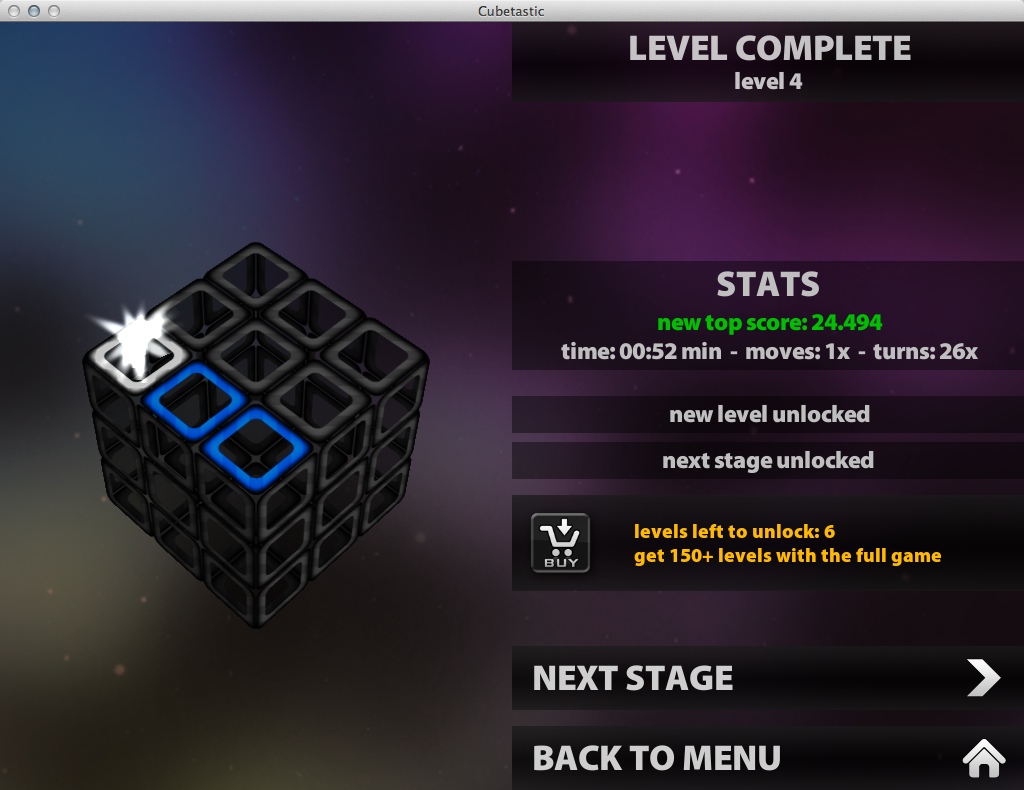 Cubetastic 1.0 : Completed Level Details