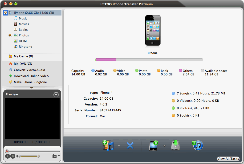 ImTOO iPhone Transfer Platinum 4.0 : Main Window