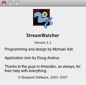 StreamWatcher 1.1 : About window