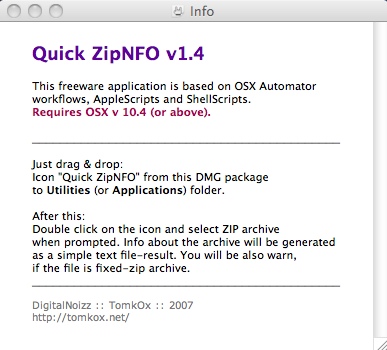 Quick ZipNFO 1.4 : Main window
