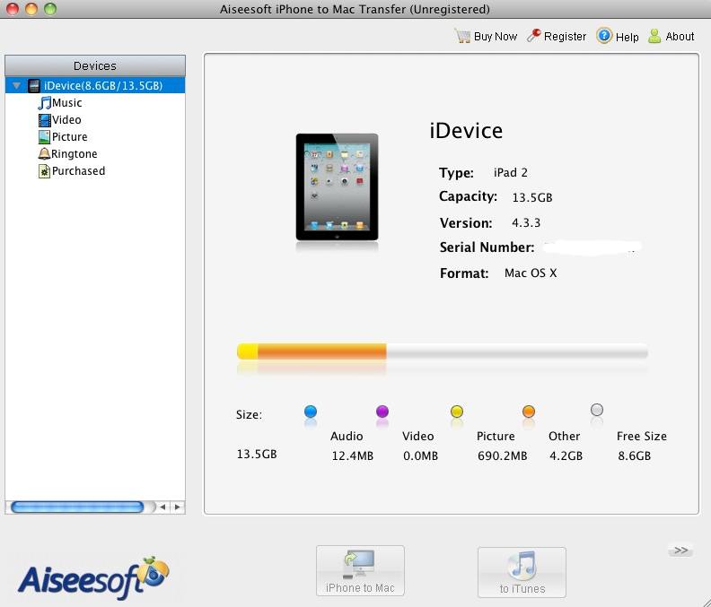 Aiseesoft iPhone to Mac Transfer 3.3 : Main window