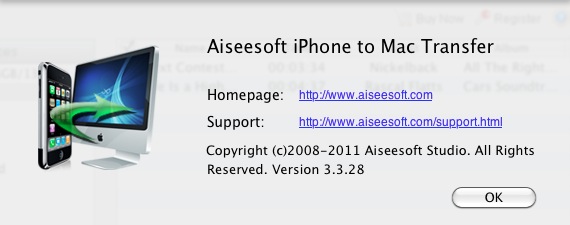 Aiseesoft iPhone to Mac Transfer 3.3 : About window