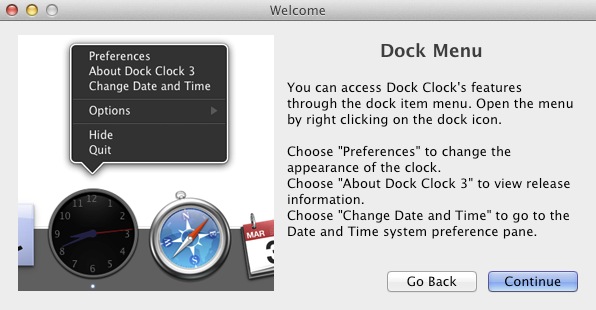 Dock Clock 3 3.0 : Welcome screen