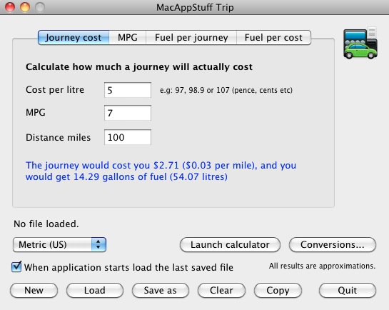 MacAppStuff Trip 1.0 : Journey cost