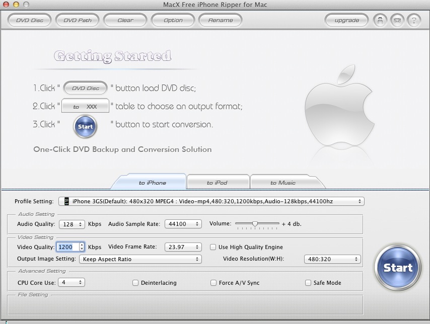 MacX Free iPhone Ripper for Mac 2.0 : Main window